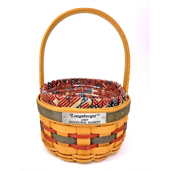 Longaberger 1997 Inaugural Basket w/ Flag Liner & Protector Patriotic - Picture 1 of 10